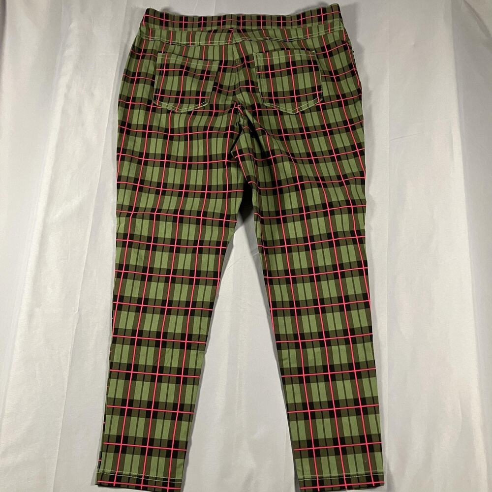 No Boundaries Pants Womens 2XL 19 Green Pink Plaid Stretch Skinny Rayon Blend - Picture 8 of 10